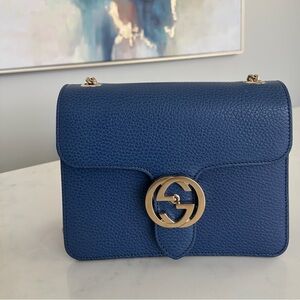 Gucci Royal Blue Crossbody Bag with Gold Hardware